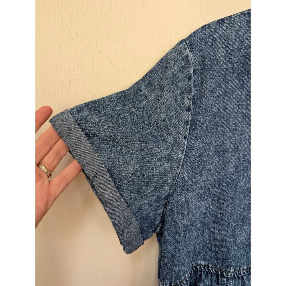 Womens Button Front Rolled Short Sleeve Tiered Babydoll Denim Dress Blue XL - Picture 2 of 6